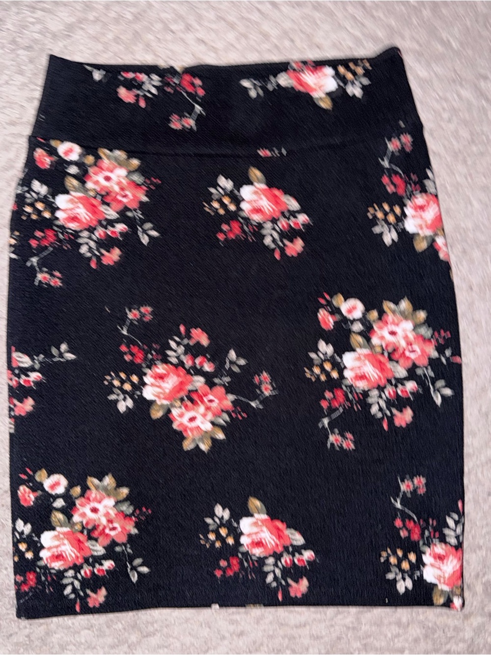 LuLaRoe Black Pencil Skirt with Pink Floral Print